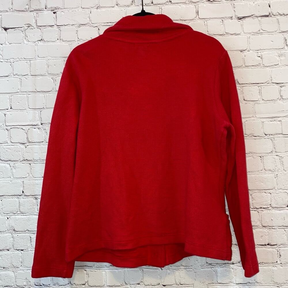 Red Waffle Knit Jacket‎ Button Front Cozy Cardigan Pockets Large MH 242 - Picture 5 of 8